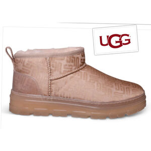 UGG Classic Ultra Mini Monogram Wool Sherpa Cozy Cottage Winter Booties size 8